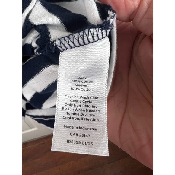 Talbots XL Blue White Stripe Cotton Short Balloon Sleeve Blouse Top Preppy - Picture 3 of 5